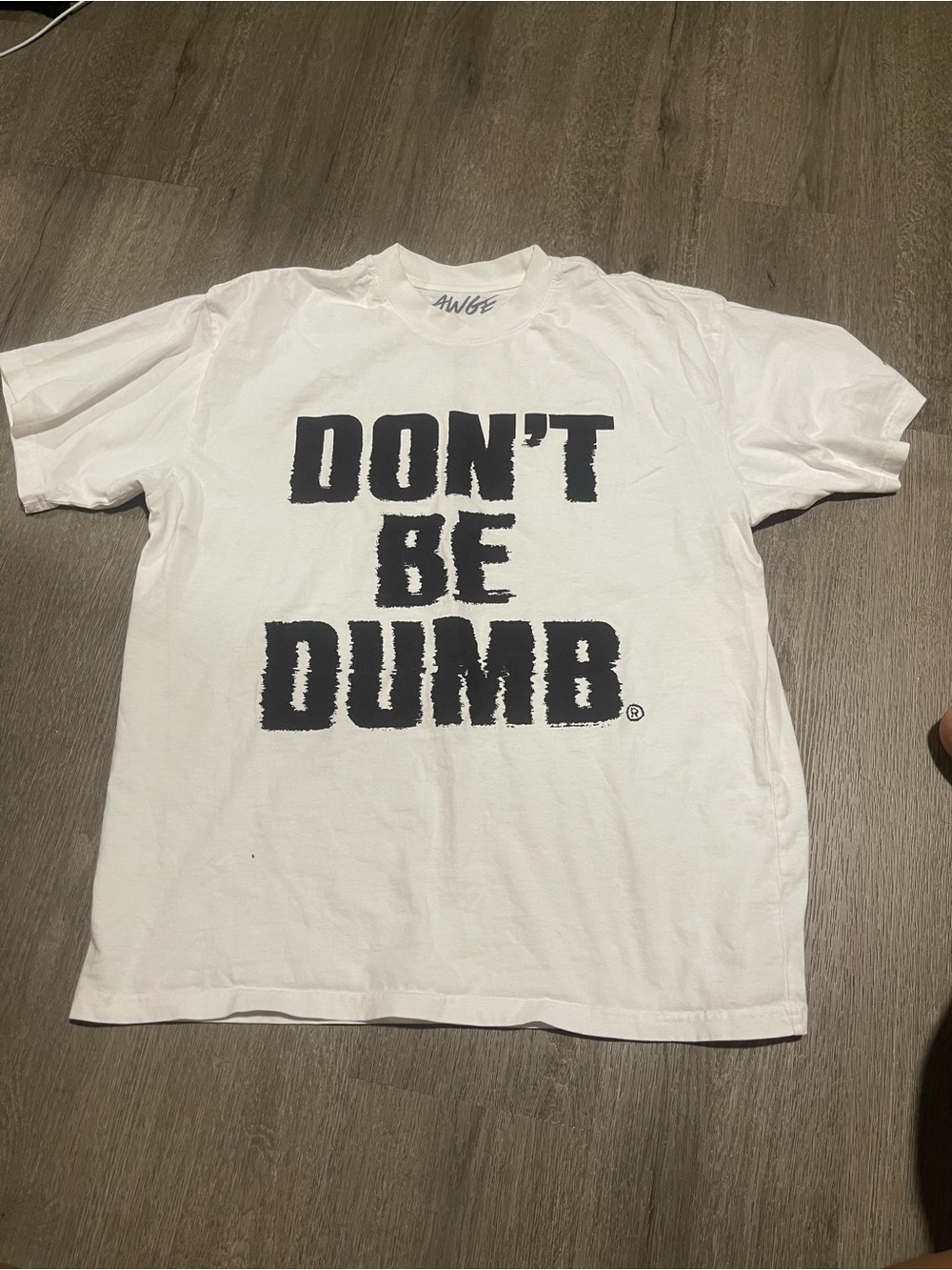 AWEG White Graphic Short-Sleeve Tee with 'DON'T BE DUMB' Print Cotton